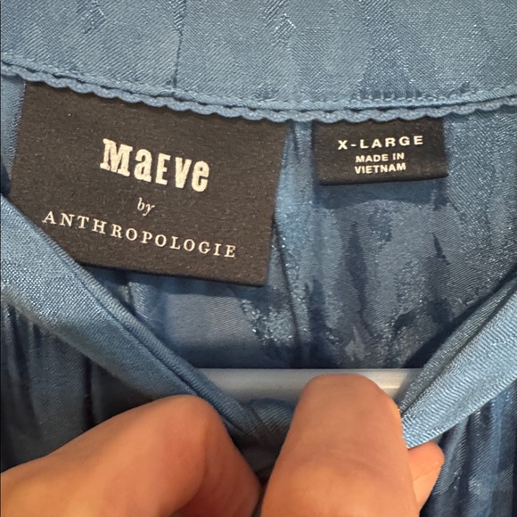 Maeve Anthropologie Textured Tiered Midi Dress XL Blue Boho Prairie Pockets - Picture 4 of 6